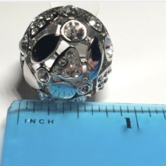 Silver Art Deco Dome Cocktail Ring Size 6 7 8 Rhodium Plated Statement Crystal - Picture 8 of 8